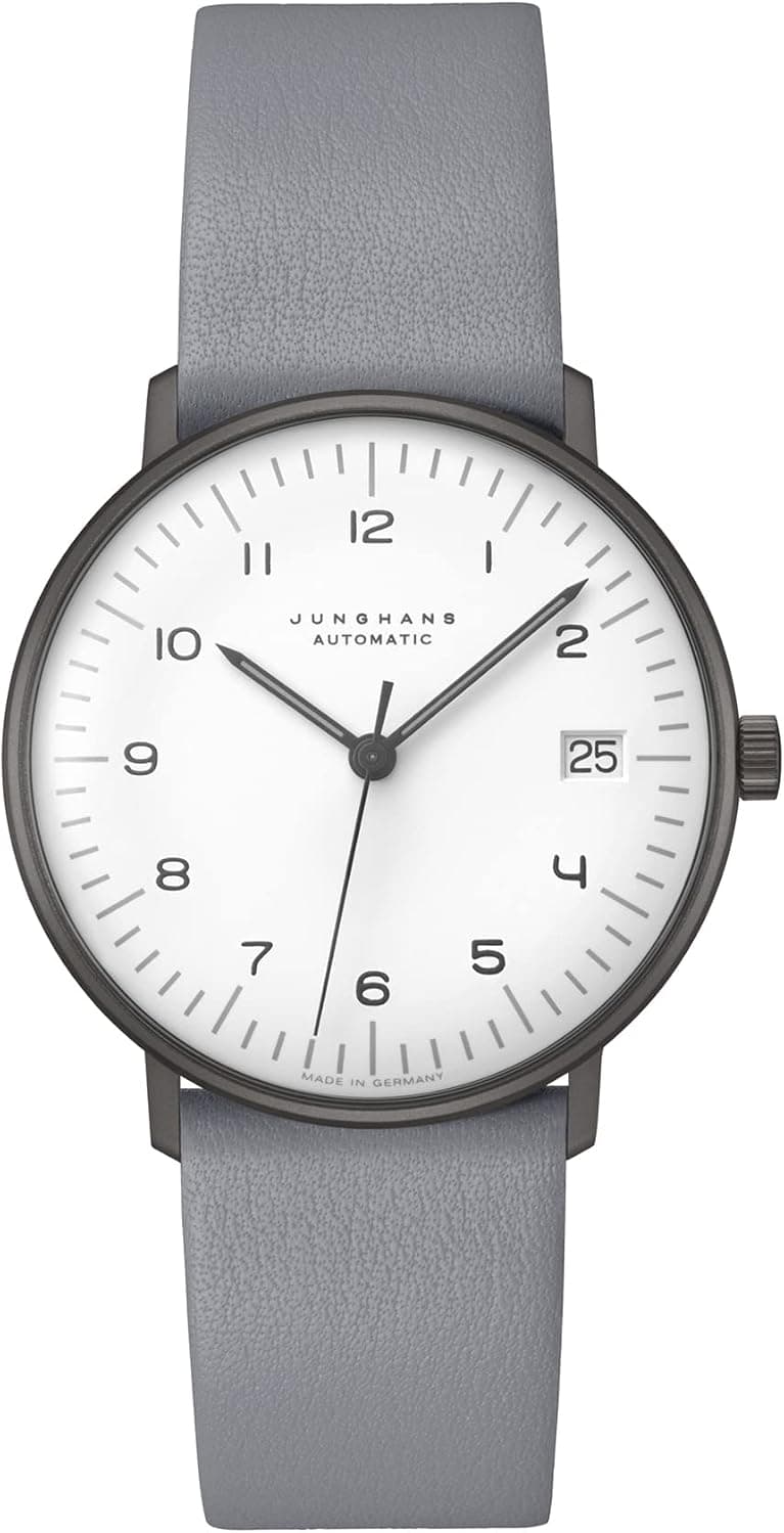Junghans Max Bill 027400602, 34mm, White Dial, Gray Leather Band