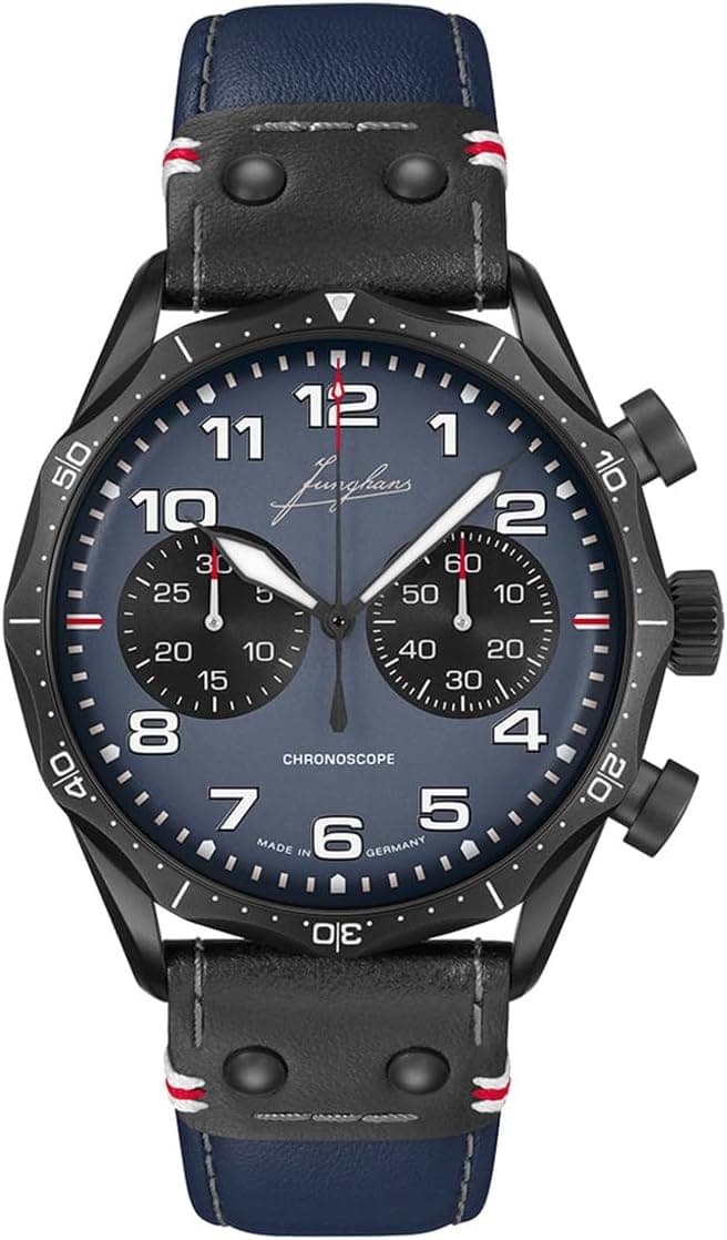 Junghans Meister Pilot 27/3395.00, 43mm, Blue Dial, Blue Leather Band