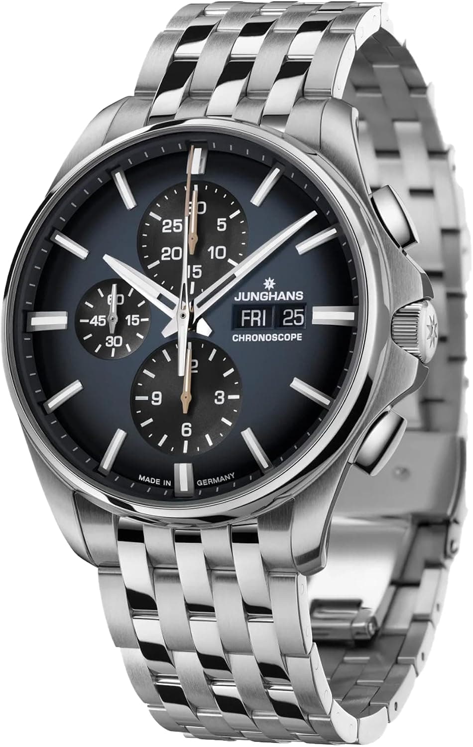 Junghans Meister S Chronoscope 27/4228.45, 45mm, Blue Dial, Stainless Steel Bracelet