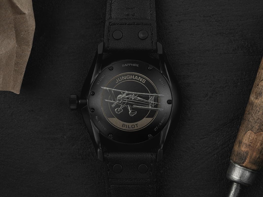 Junghans Pilot 27/4491.00, 43mm, Black Dial, Black Leather Band