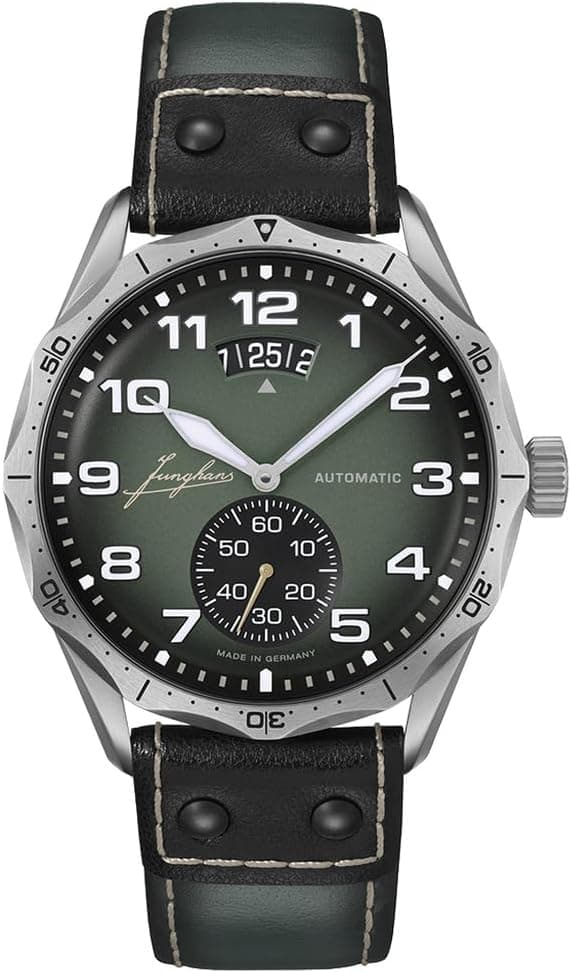 Junghans Pilot 27/4495.00, 43mm, Green Dial, Green Leather Band