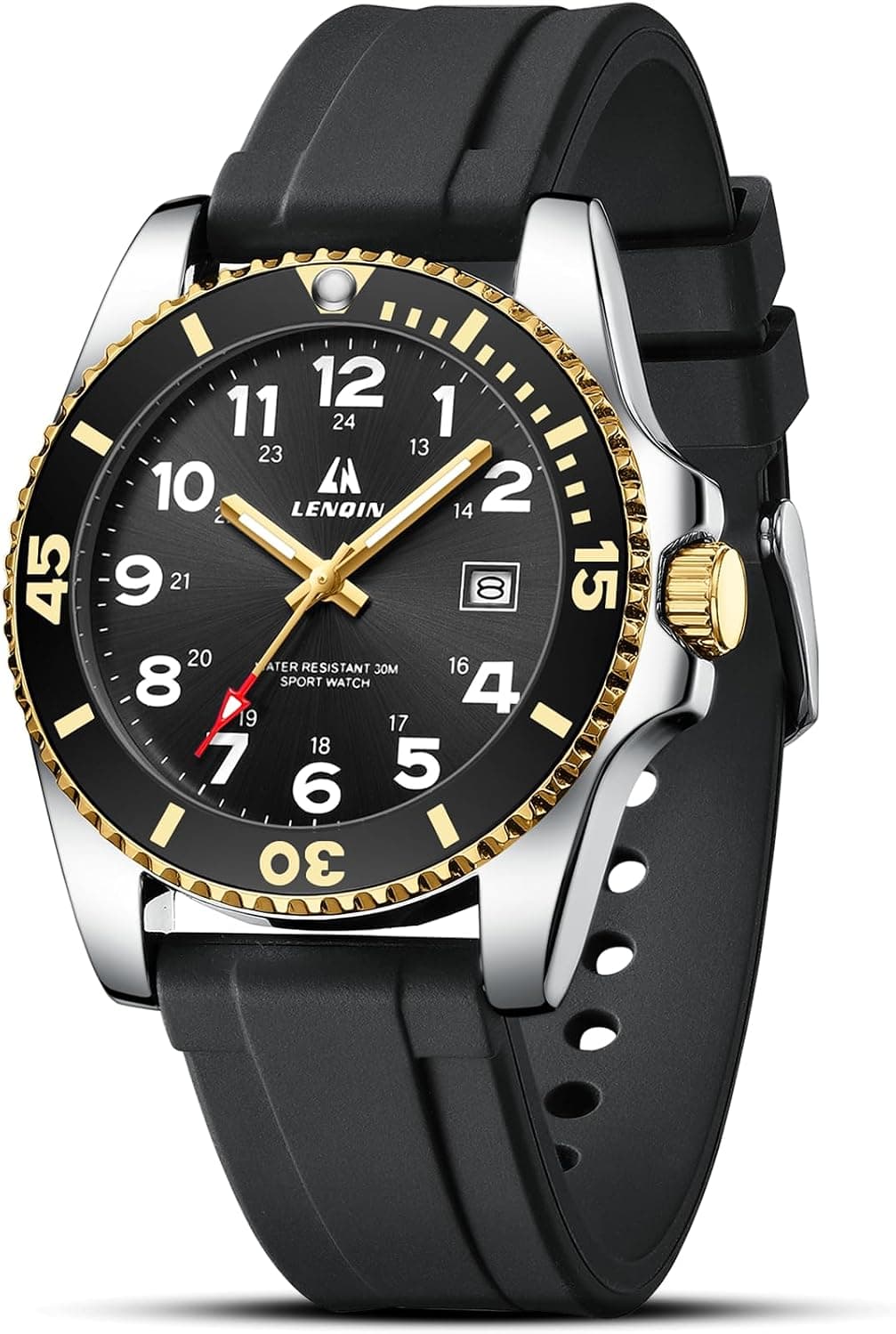 Ln Lenqin Military 0643, 40mm, Black Dial, Black Silicone Band