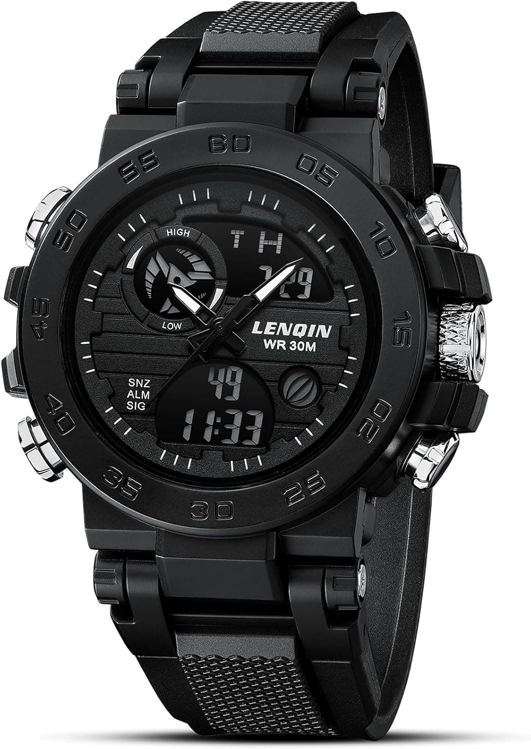 Ln Lenqin Military R040, 52mm, Black Dial, Black Silicone Band