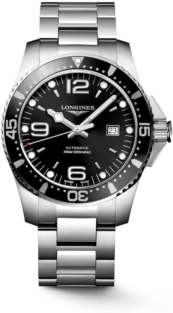 Longines HydroConquest L38414566, 44mm, Black Dial, Silver Metal Bracelet