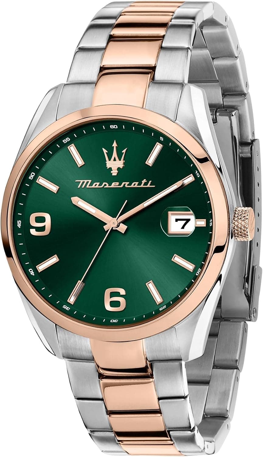 Maserati R8853151020, 43mm, Green Dial, Rose Gold and Silver Stainless Steel Bracelet
