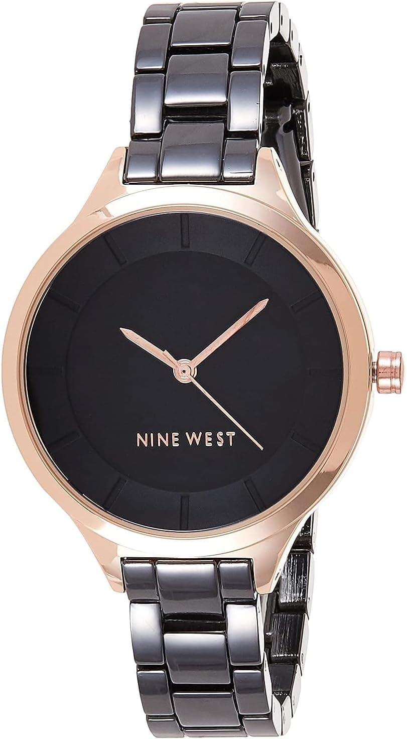 Nine West NW/2225BKRT, 34mm, Black Dial, Gray Metal Bracelet