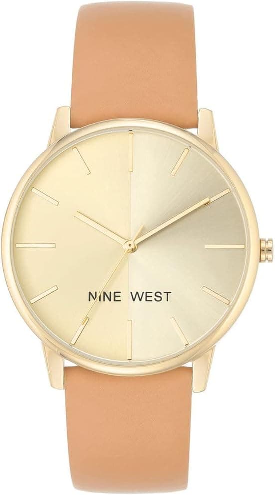 Nine West NW/1996CHCM, 40mm, Beige Dial, Brown Faux Leather Band