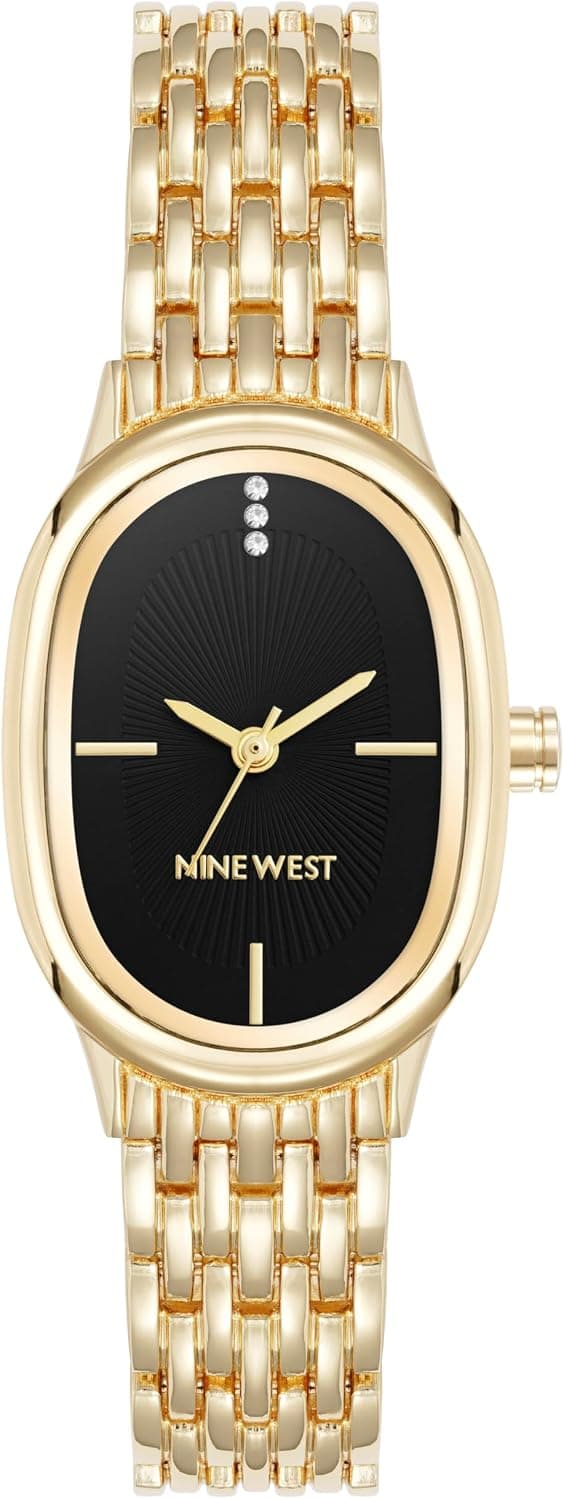 Nine West NW/3338BKGB, 23mm, Black Dial, Gold Metal Bracelet
