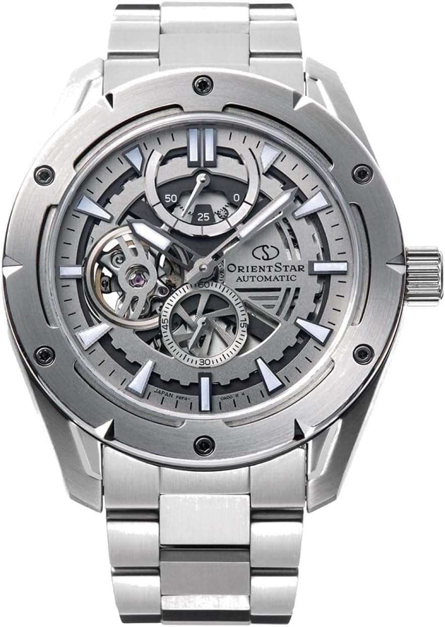 Orient Star RK-AV0A02S, 43 mm, schwarzes Zifferblatt, silbernes Metallarmband