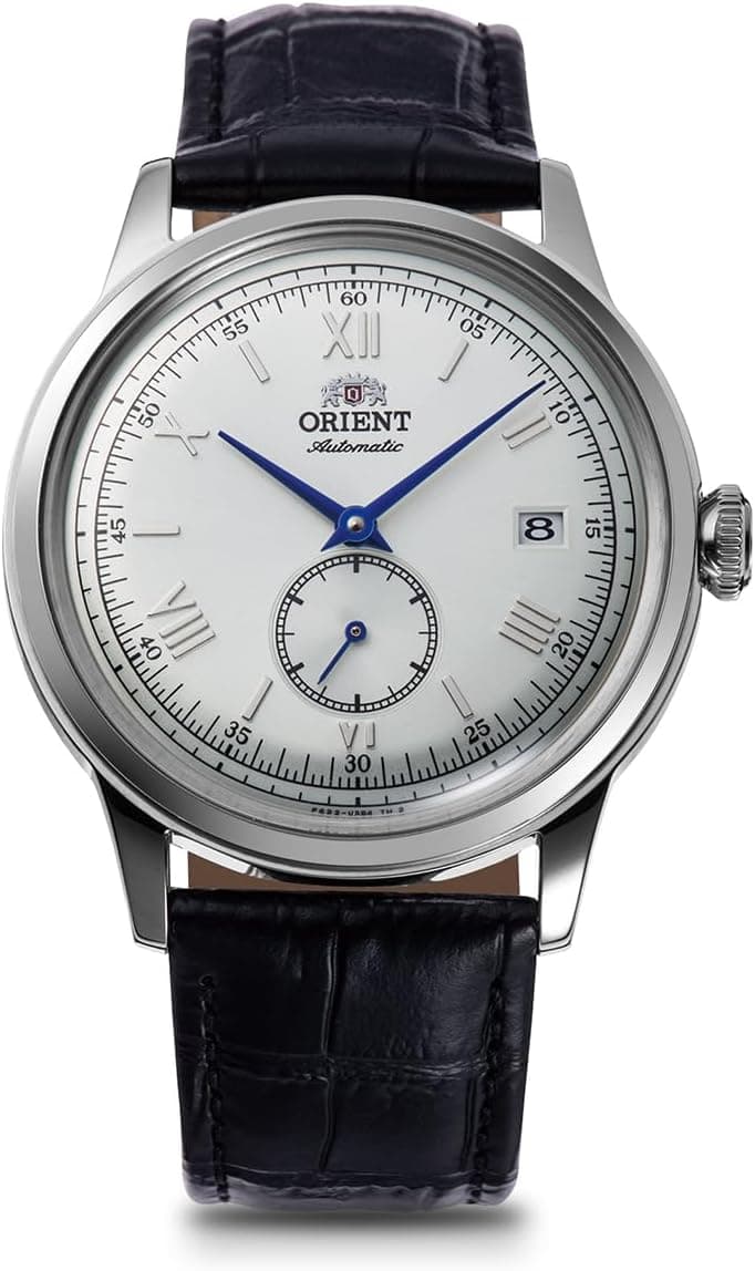 Orient Bambino RN-AP0104S, 38 mm, silbernes Zifferblatt, schwarzes Lederarmband