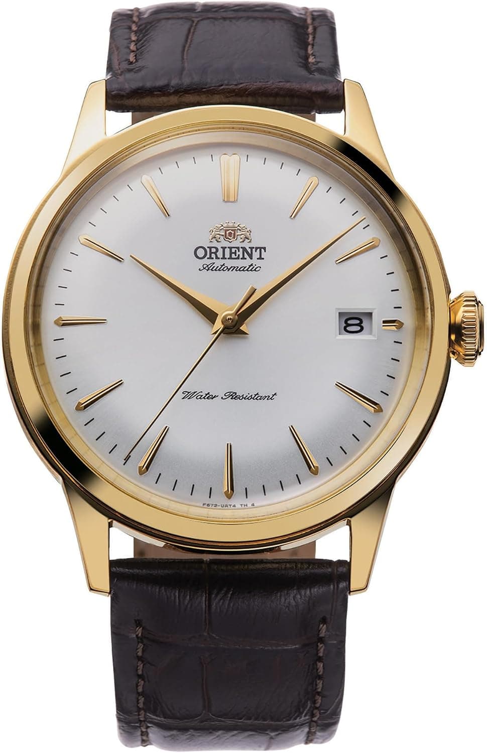 Orient Bambino RA-AC0M01S30B, 38 mm, weißes Zifferblatt, braunes Lederarmband