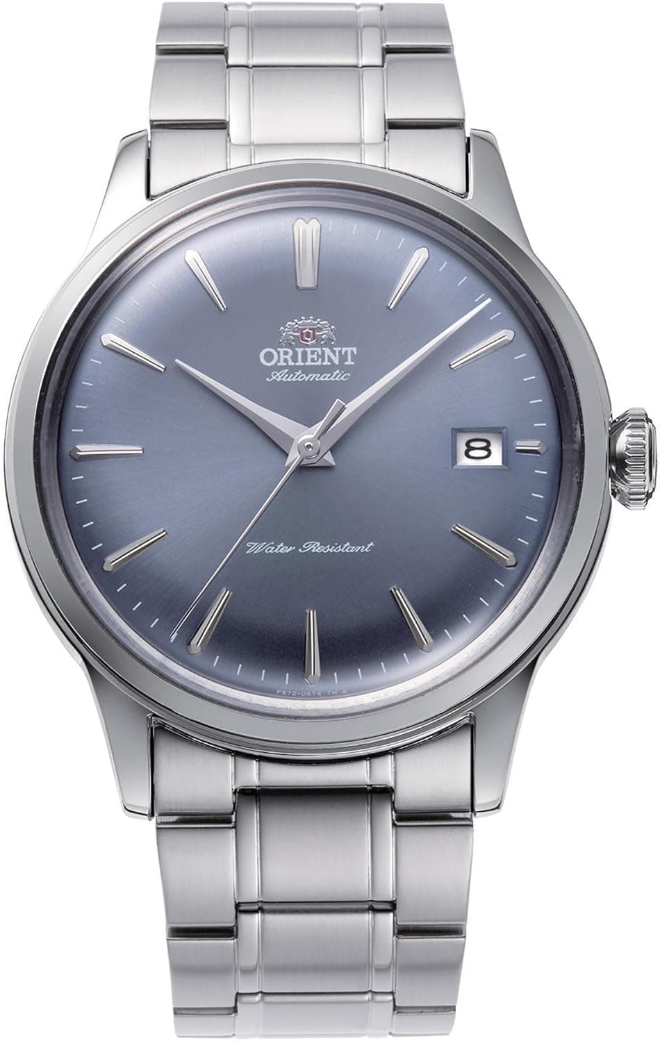 Orient Bambino RA-AC0M10L30B, 38 mm, blaues Zifferblatt, graues Edelstahlarmband