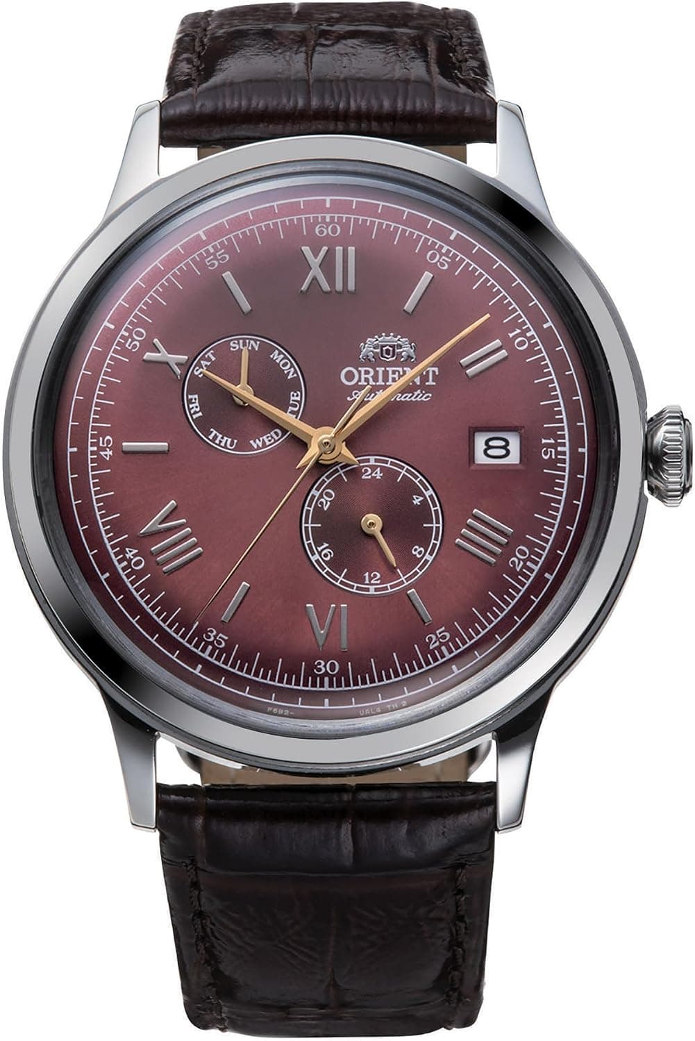 Orient Bambino RA-AK0705R30B, 40 mm, bordeauxrotes Zifferblatt, rotes Lederarmband