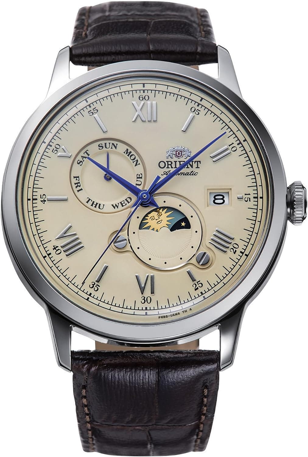 Orient Classic RA-AK0803Y30B, 42 mm, beigefarbenes Zifferblatt, braunes Lederarmband