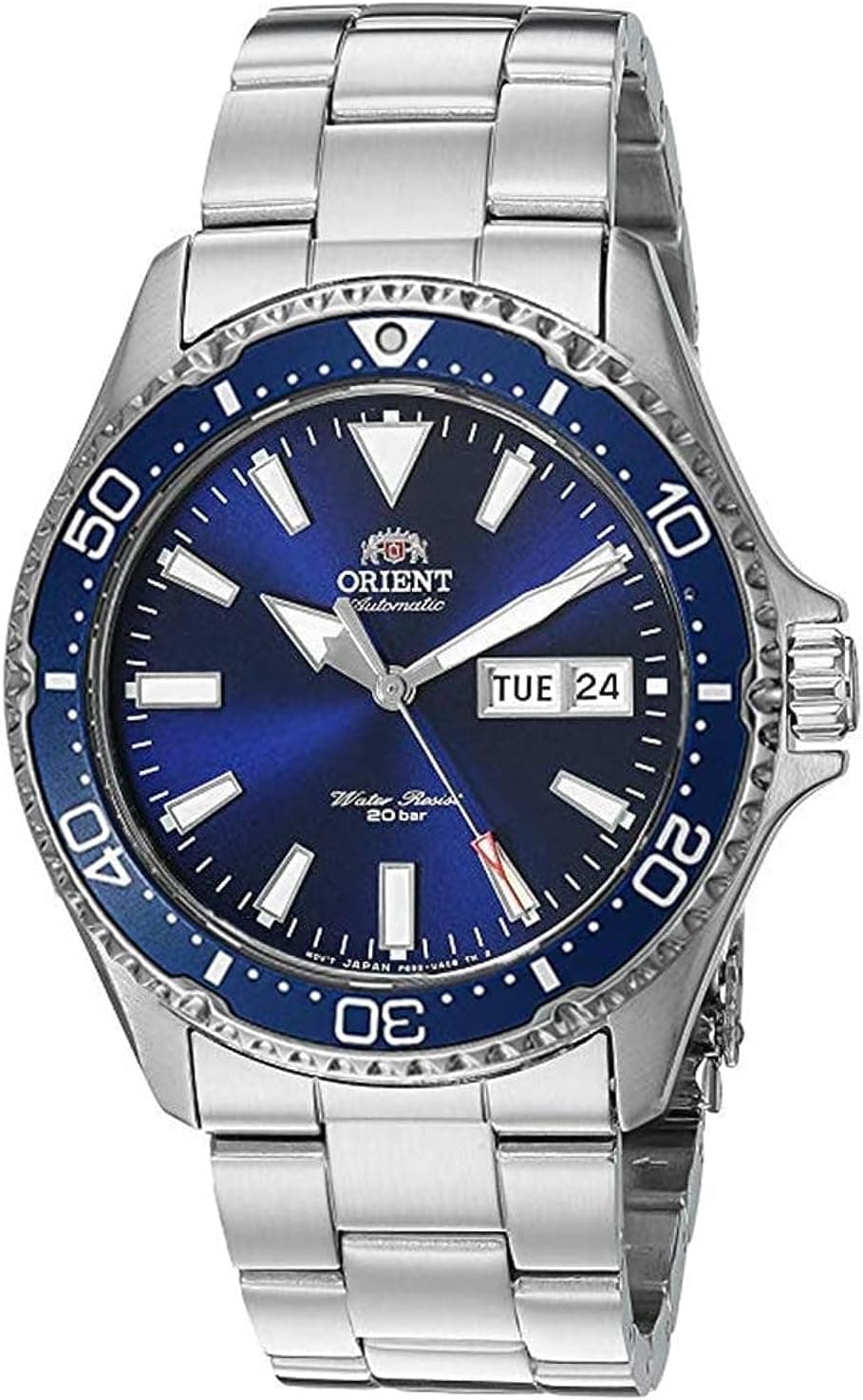 Orient Kamasu RA-AA0002L19A, 42 mm, blaues Zifferblatt, silbernes Edelstahlarmband