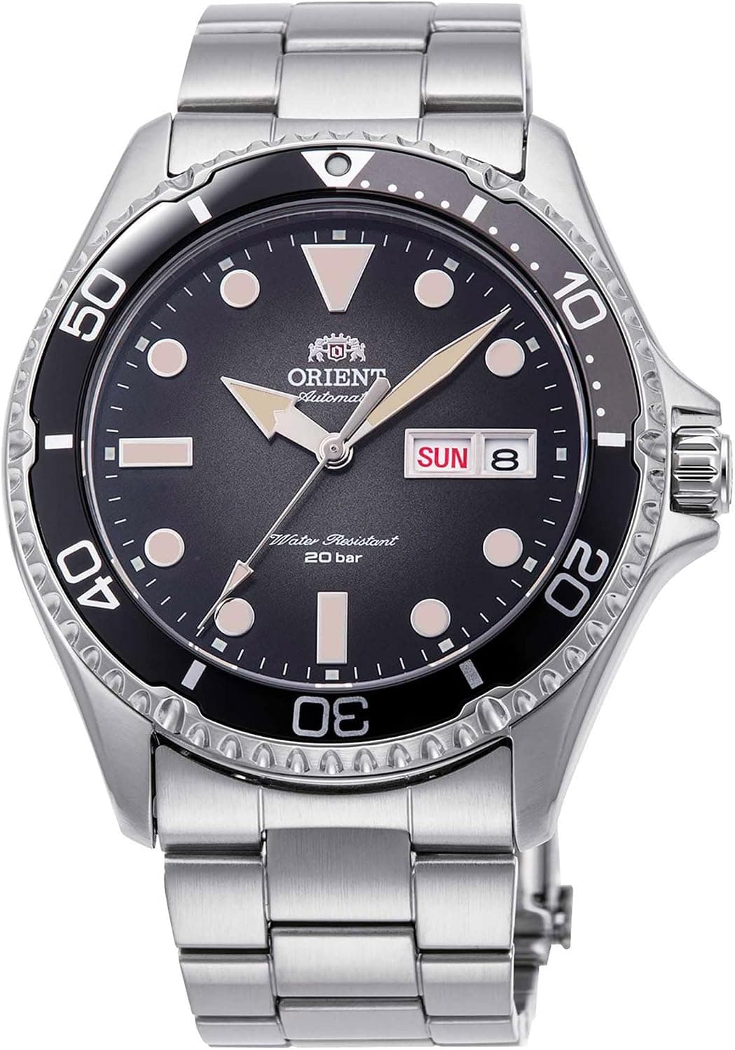 Orient Kamasu RA-AA0810N19B, 42 mm, schwarzes Zifferblatt, silbernes Edelstahlarmband