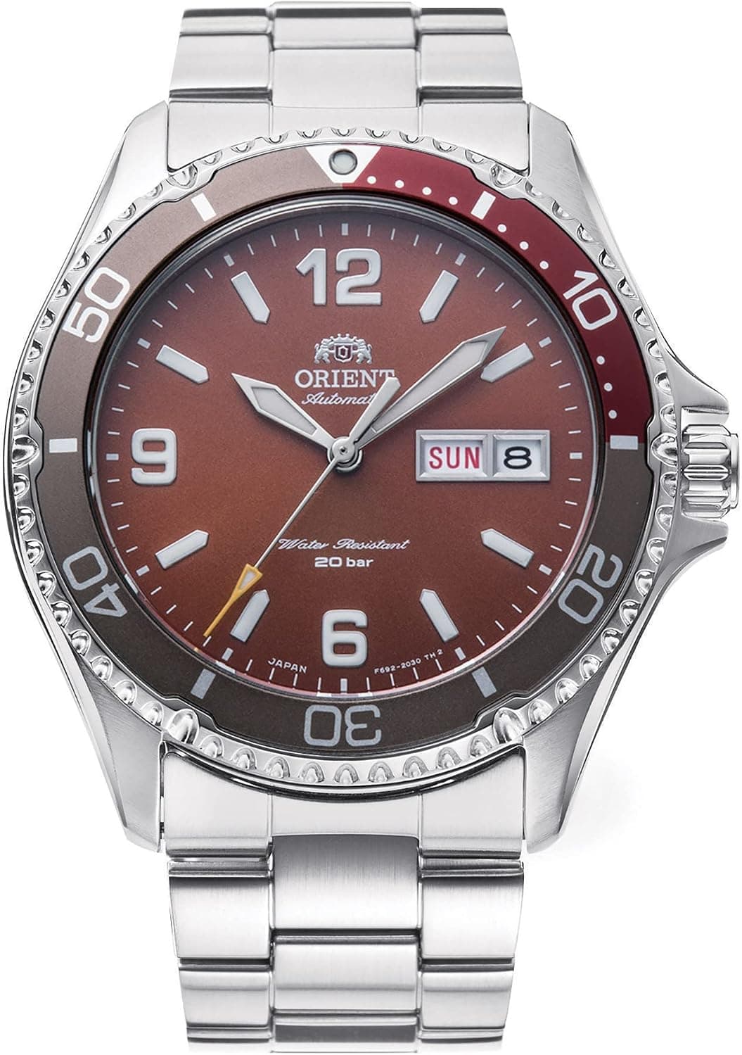 Orient Kamasu RA-AA0820R19B, 42 mm, rotes Zifferblatt, silbernes Edelstahlarmband
