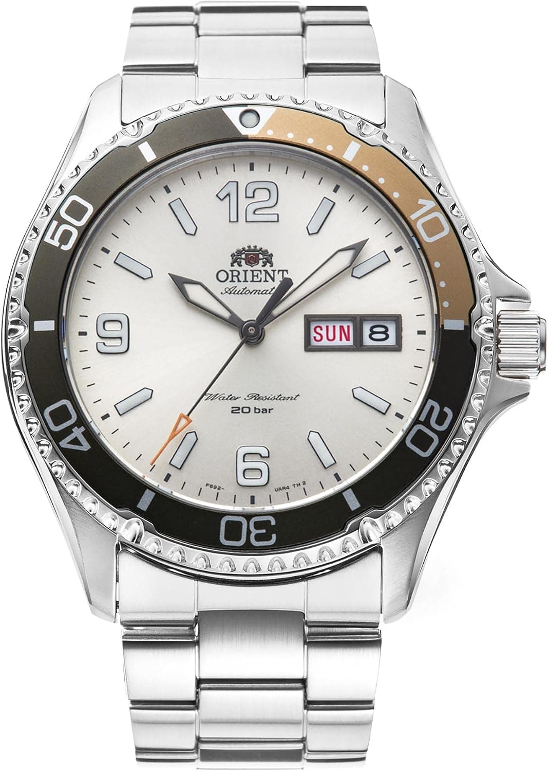 Orient Mako-3 RA-AA0821S39, 42 mm, rotes Zifferblatt, graues Edelstahlarmband