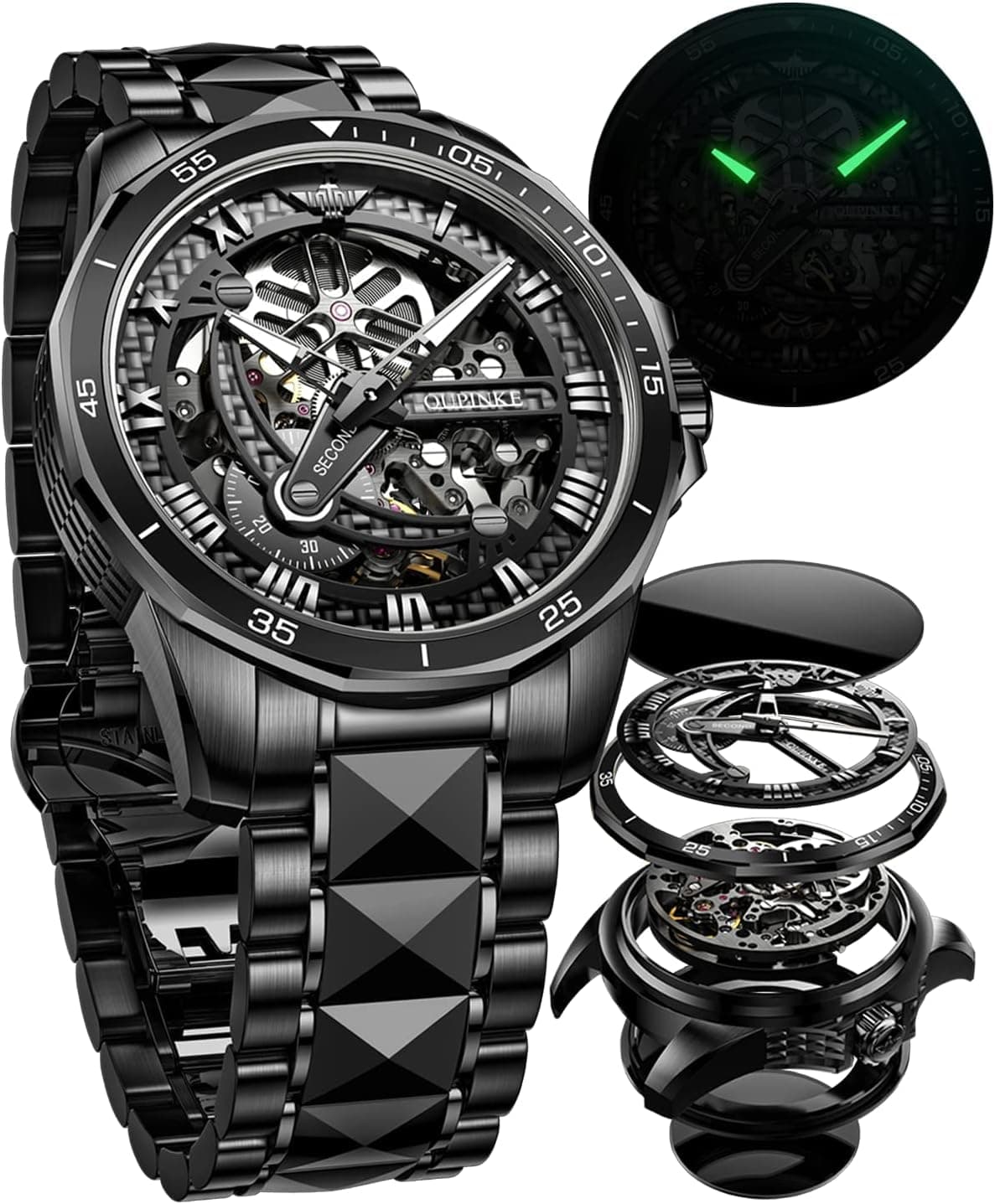 Oupinke G3178 42mm, Black Dial Black Tungsten