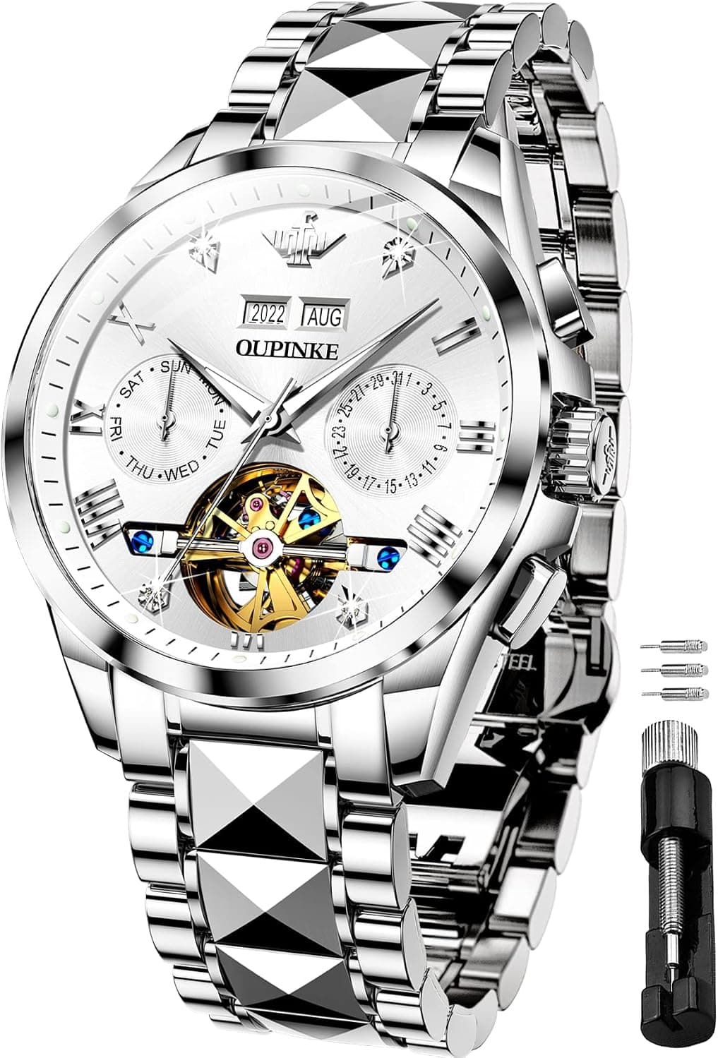 Oupinke G3186GY 40mm, Silver Dial Silver Metal