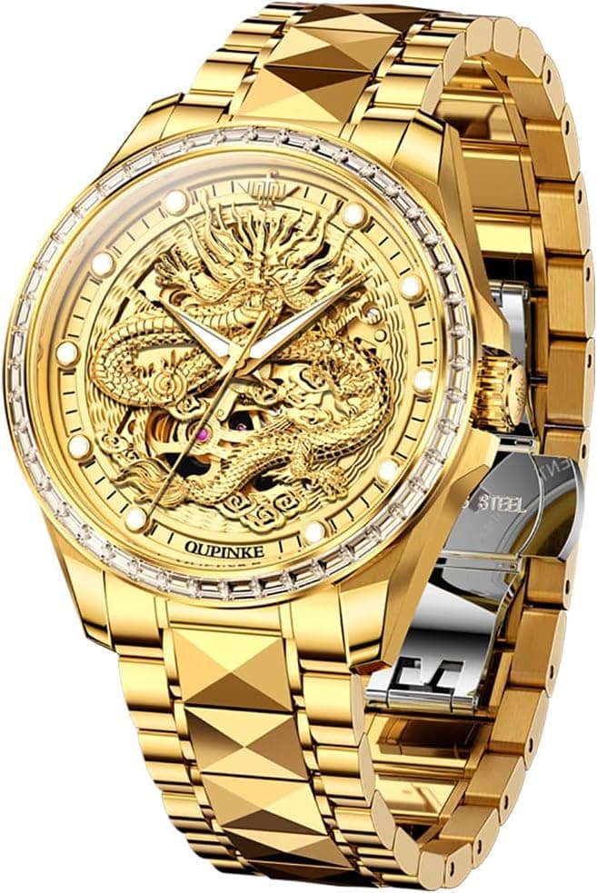 Oupinke HZ-P-G3276G-JJ, 42mm, Gold Dial, Gold Stainless Steel Bracelet