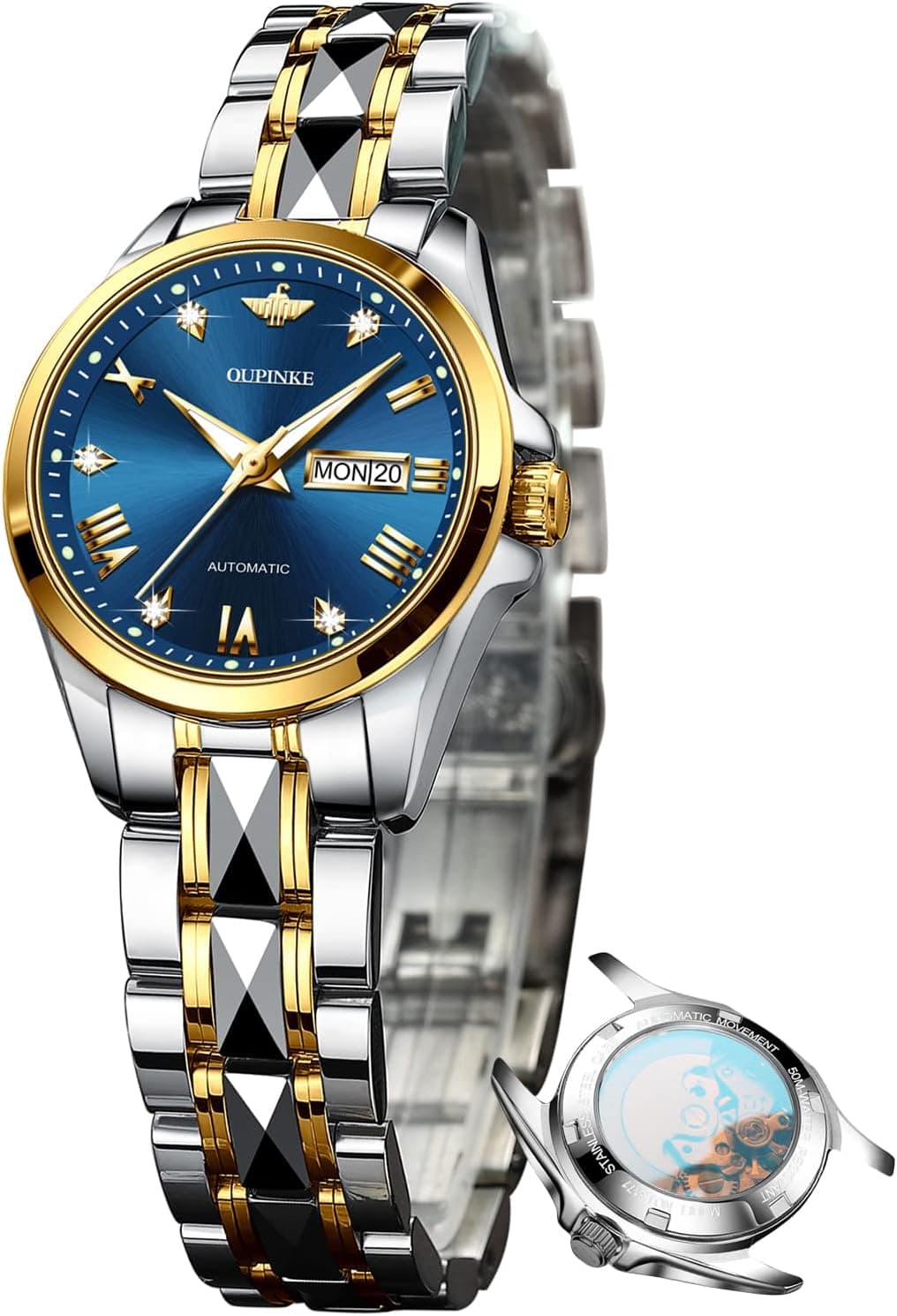 Oupinke OW-L3171, 28mm, Blue Dial, Two-Tone Tungsten Bracelet