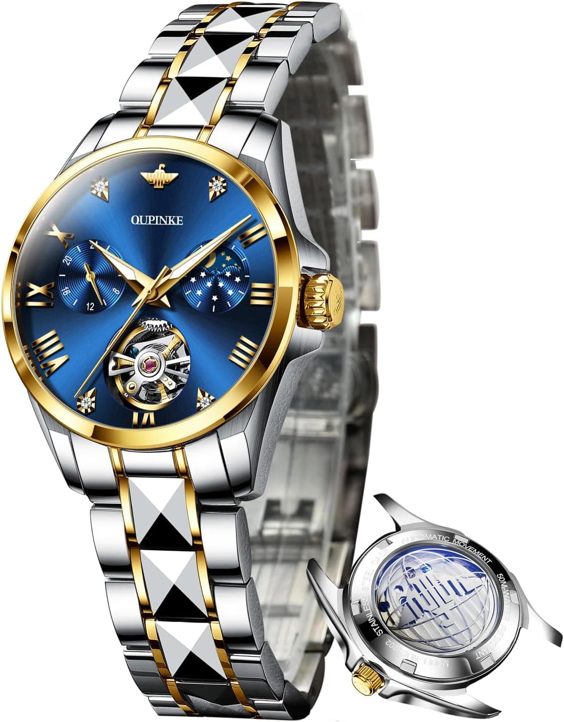 Oupinke OW-L3202-JL, 32mm, Blue Dial, Two-Tone Tungsten Bracelet