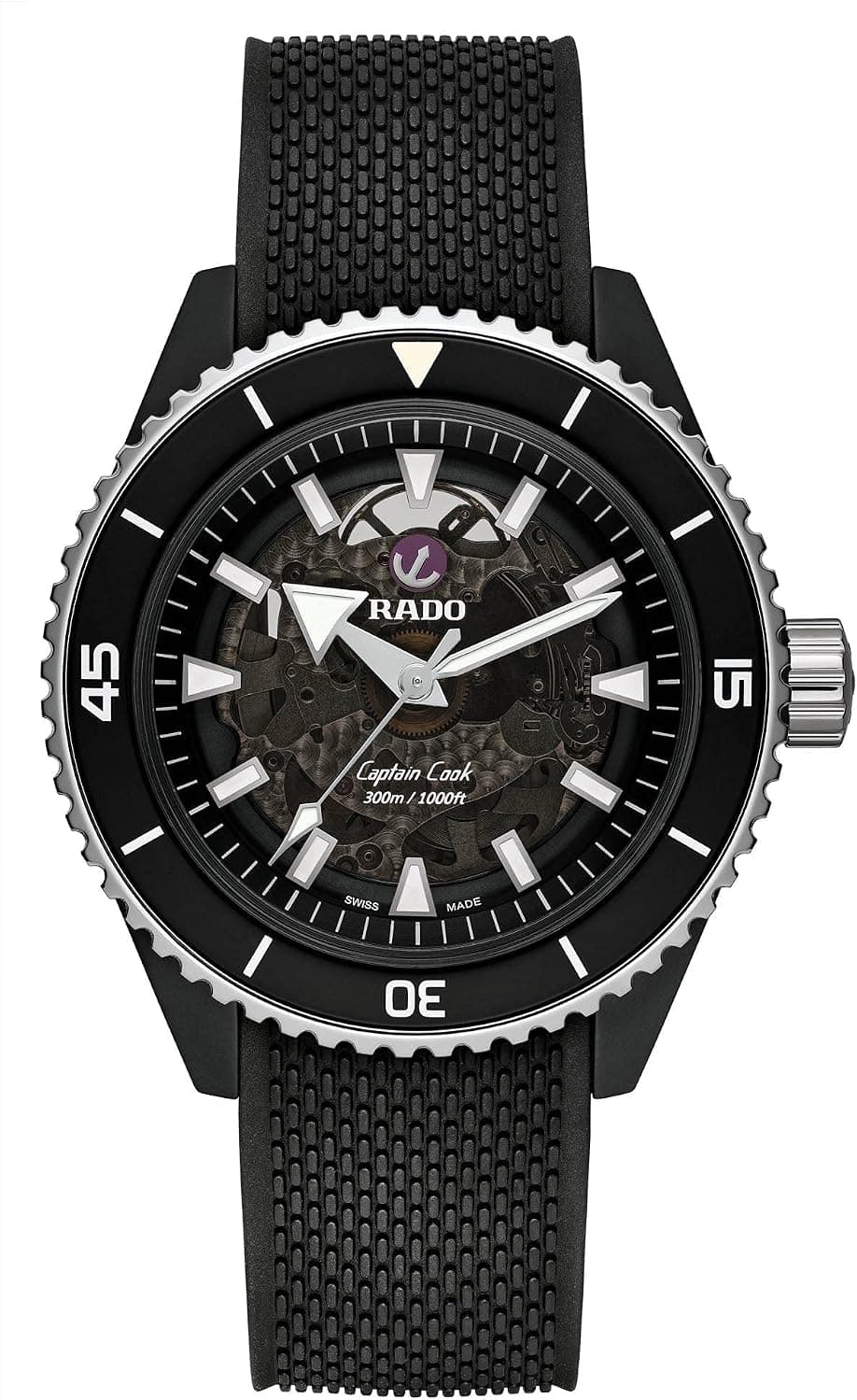 Rado Captain Cook R32127156, 43 mm, schwarzes Zifferblatt, schwarzes Kautschukarmband