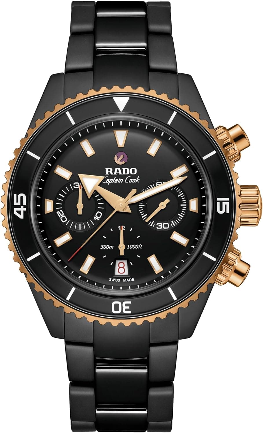 Rado Captain Cook R32190153, 43mm, Siyah Kadran, Siyah Seramik Kordon