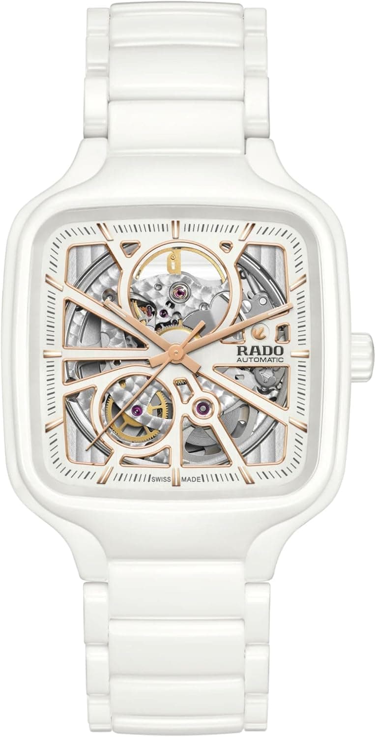 Rado True Square R27073012, 43mm, White Dial, White Ceramic Bracelet