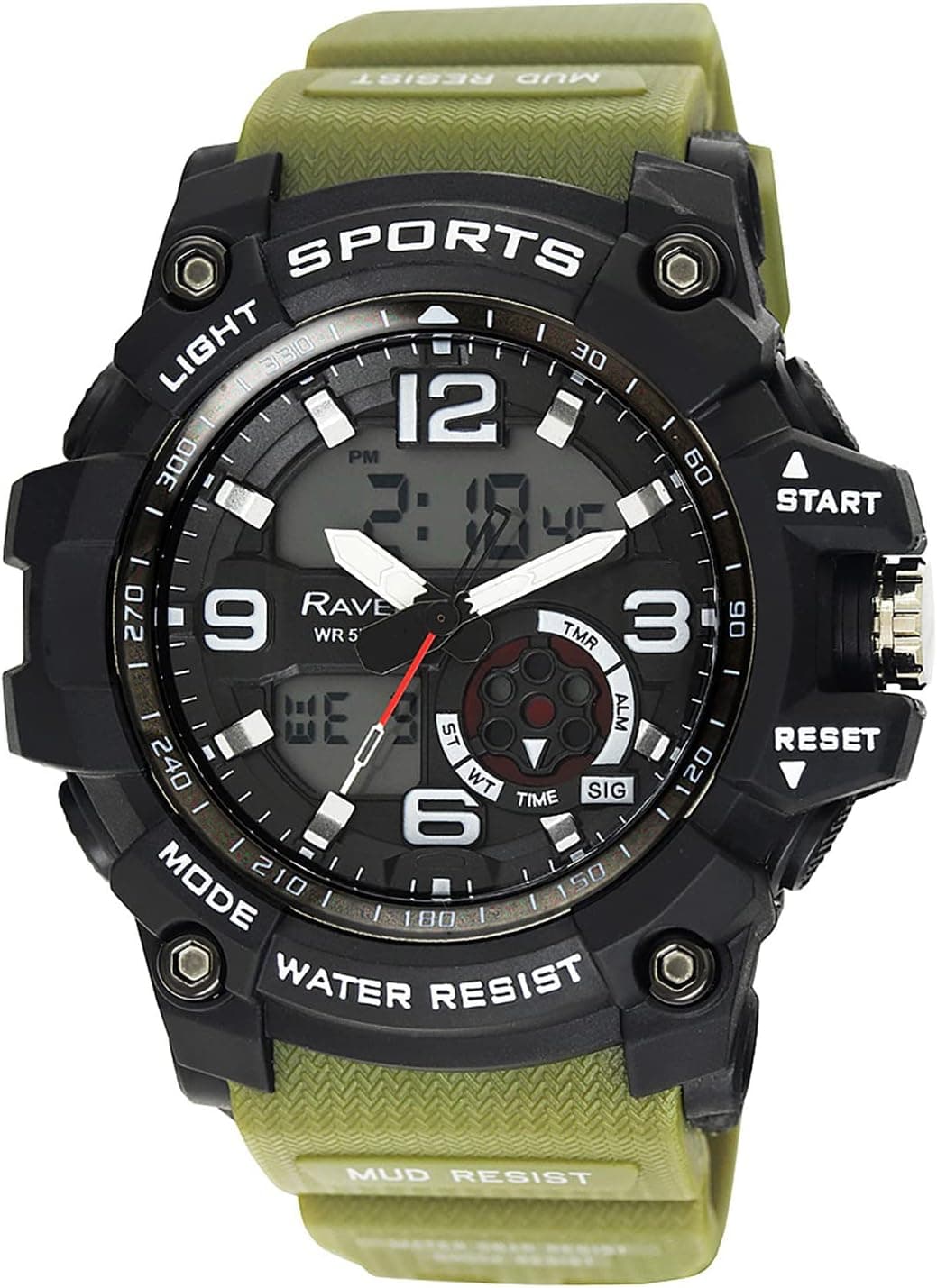 Ravel Ana-Digi-RDT.2 RDT.2B, 55mm, Black Dial, Polyurethane Band