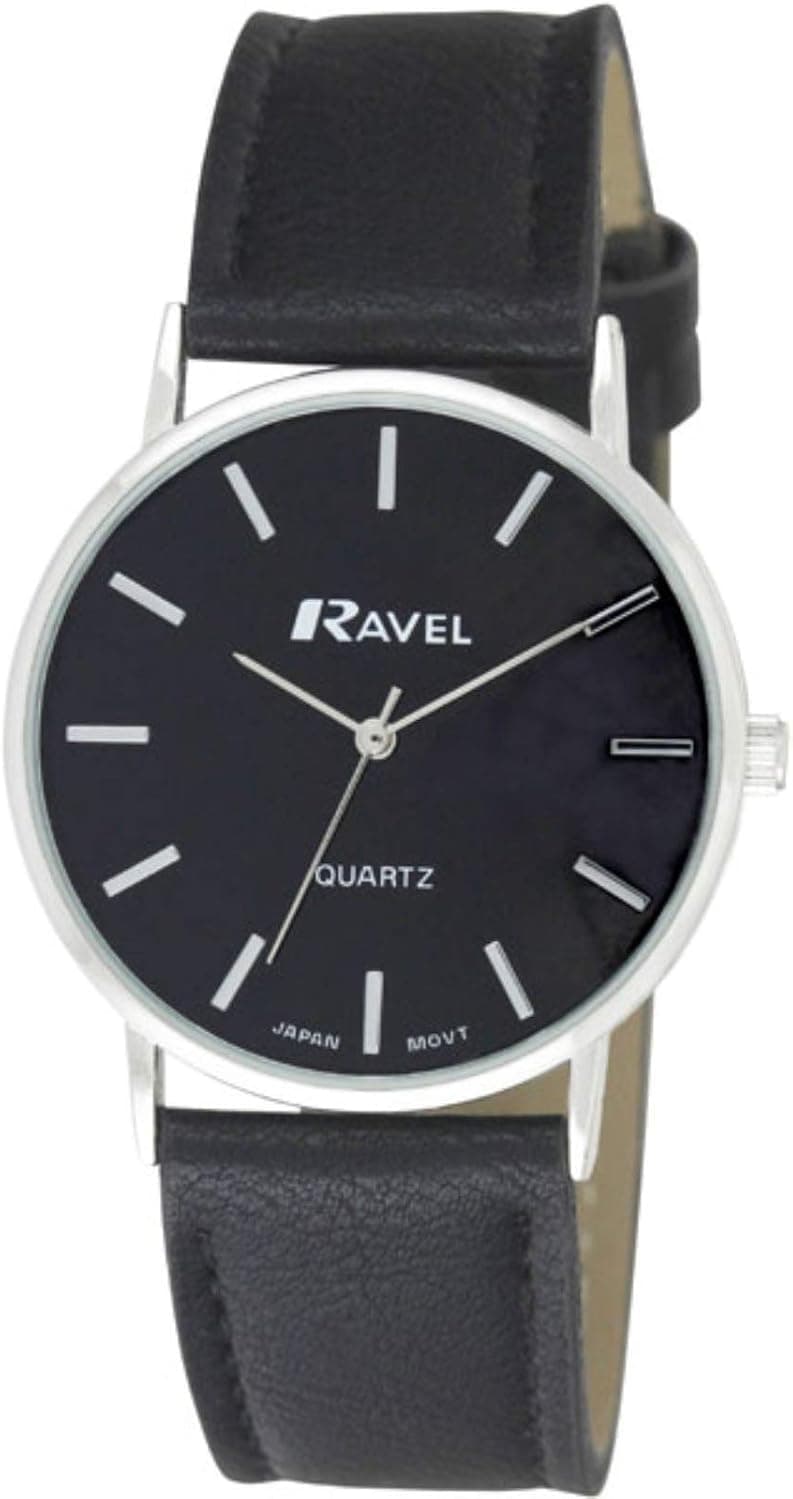 Ravel R0129.03.1, 36mm, Black Dial, Black Faux Leather Band