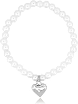 Ravel Little Gems Girls and Adjustable Bead Bracelet Set with Heart Pendant - R2242 - White 30mm watch, detail view 2