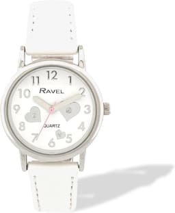 Ravel Little Gems Girls and Adjustable Bead Bracelet Set with Heart Pendant - R2242 - White 30mm watch, detail view 3