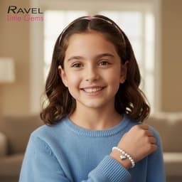 Ravel Little Gems Girls and Adjustable Bead Bracelet Set with Heart Pendant - R2242 - White 30mm watch, detail view 7