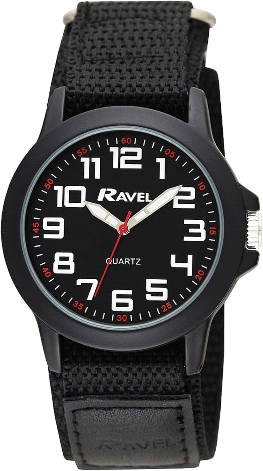 Ravel Workwear R1601.65.33, 40mm, Black Dial, Brown Nylon Band