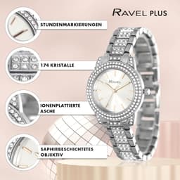 Ravel Plus - with Round Case and Stone Set - 3ATM - Japanese - RPJ001L - Silver Tone 32mm Womens, detail view 7
