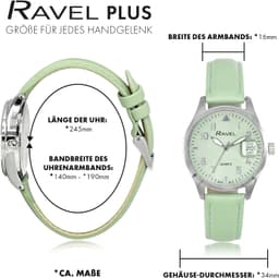 Ravel Plus - Round 3ATM Calendar for with Sapphire Coated Glass and Sunburst Dial - Japanese - RPD007L - Green / Green Dial 34mm Womens, detail view 4