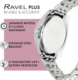Ravel Plus - Round 3ATM Calendar with Sapphire Coated Lens and Sunray Dial - Japanese - RPD-005LB - Stainless Steel / Pink Dial 34mm Damenuhr, Detailansicht 4