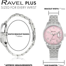 Ravel Plus - Round 3ATM Calendar with Sapphire Coated Lens and Sunray Dial - Japanese - RPD-005LB - Stainless Steel / Pink Dial 34mm Damenuhr, Detailansicht 5