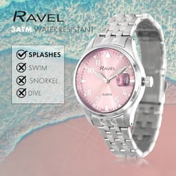 Ravel Plus - Round 3ATM Calendar with Sapphire Coated Lens and Sunray Dial - Japanese - RPD-005LB - Stainless Steel / Pink Dial 34mm Damenuhr, Detailansicht 2