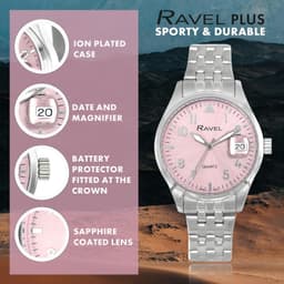 Ravel Plus - Round 3ATM Calendar with Sapphire Coated Lens and Sunray Dial - Japanese - RPD-005LB - Stainless Steel / Pink Dial 34mm Damenuhr, Detailansicht 6