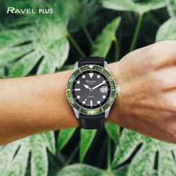 Ravel Plus - Round 5ATM Calendar for with Rotating Bezel and Sapphire Crystal Coating - Japanese - RPD010M - Black/Green Bezel 42mm Mens, detail view 3