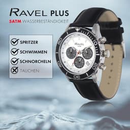 Ravel Plus - Silver Chronograph Sports with Unidirectional Rotating Bezel - 50 m Waterproof - Japanese - RP.CHR. - Black / Black Bezel / Silver Dial 42mm Mens, detail view 2