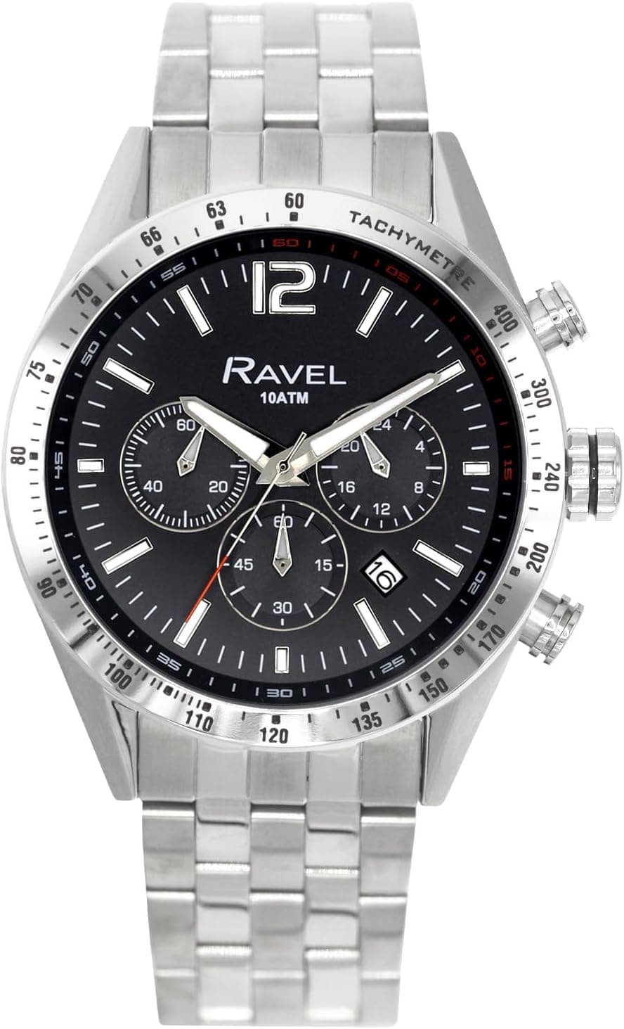 Ravel Pro RPR-006MB, 44mm, Black Dial, Stainless Steel Bracelet