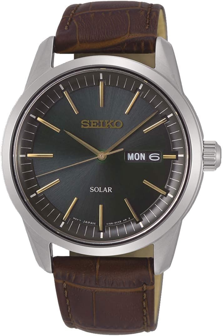 Seiko Essentials 40mm, Green Dial Brown Leather