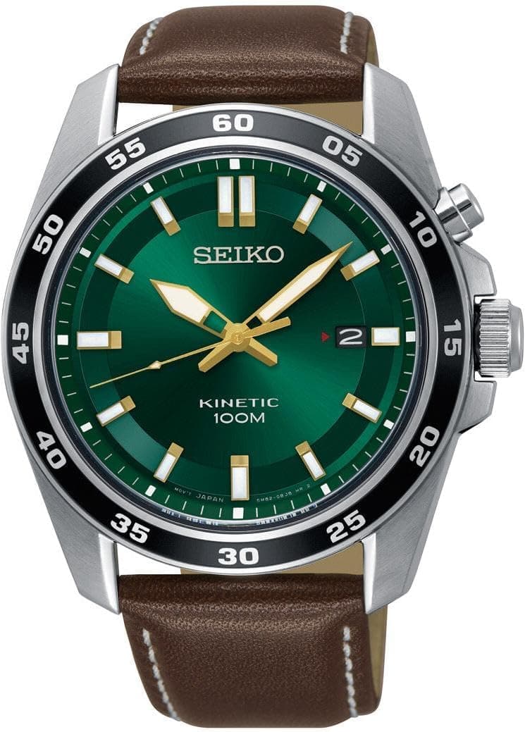 Seiko Kinetic 43mm, Grünes Zifferblatt Leder