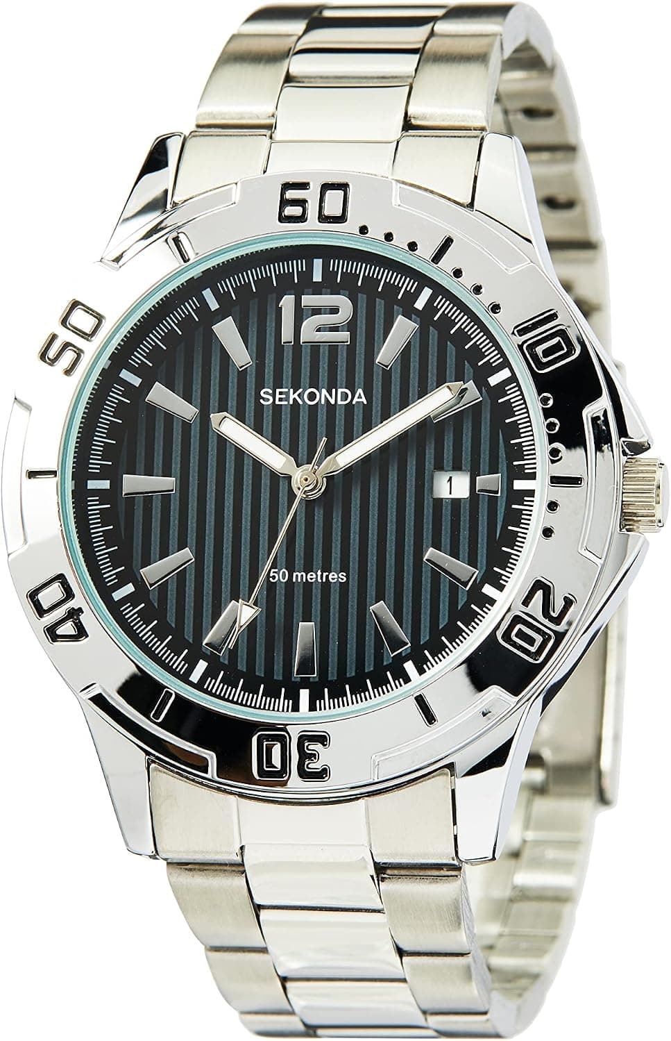Sekonda 1171.27, 42mm, Black Dial, Silver Stainless Steel Bracelet