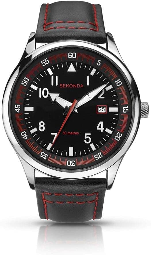 Sekonda 1463, 43mm, Black Dial, Black Leather Band