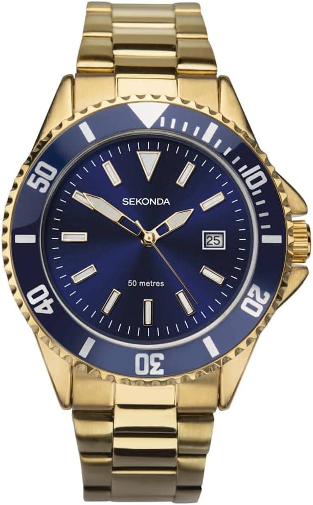 Sekonda 1516, 39mm, Blue Dial, Black Stainless Steel Bracelet